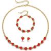 image:imageBriLove Cute Funny Small Strawberry Jewelry for WomenEnamel Necklace Earrings Bracelet Set Charm Fruit Jewellery for Summer Beach Holiday Costume Party Accessories Ruby Color GoldTone