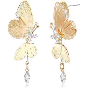 image:imageBriLove Elegant Shiny Cubic Zirconia Butterfly Dangle Earrings for Wedding Party Prom Daily Wear Trendy Jewelry AccessoryClear GoldTone