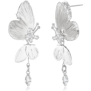 image:imageBriLove Elegant Shiny Cubic Zirconia Butterfly Dangle Earrings for Wedding Party Prom Daily Wear Trendy Jewelry AccessoryClear SilverTone