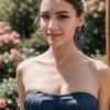 image:imageBriLove Gorgeous Shiny Rhinestones Teardrop Chandelier Long Dangle Earrings for Wedding Bridal Party Prom Jewelry AccessoriesSapphire Color SilverTone