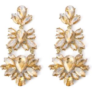 image:imageBriLove Gorgeous Shiny Rhinestones Teardrop Chandelier Long Dangle Earrings for Wedding Bridal Party Prom Jewelry AccessoriesChampagne GoldTone