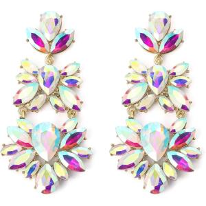image:imageBriLove Gorgeous Shiny Rhinestones Teardrop Chandelier Long Dangle Earrings for Wedding Bridal Party Prom Jewelry AccessoriesIridescent AB GoldTone