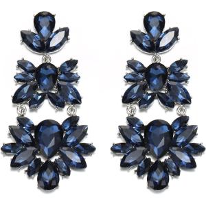 image:imageBriLove Gorgeous Shiny Rhinestones Teardrop Chandelier Long Dangle Earrings for Wedding Bridal Party Prom Jewelry AccessoriesSapphire Color SilverTone