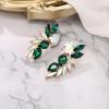 image:imageBriLove Gorgeous Stunning Rhinestone Teardrop Marqusie Leaf Dangle Drop Earrings for Women Bride Wedding Party PromEmerald Color GoldTone