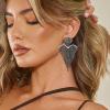 image:imageBriLove Tassel Heart Earrings Dangling Prom Jewelry for WomenFashion Long Chandelier Sparkle Crystal Rhinestone Dangle Drop Earring Wedding PartyBlack SilverTone