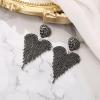 image:imageBriLove Tassel Heart Earrings Dangling Prom Jewelry for WomenFashion Long Chandelier Sparkle Crystal Rhinestone Dangle Drop Earring Wedding PartyBlack SilverTone
