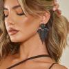 image:imageBriLove Tassel Heart Earrings Dangling Prom Jewelry for WomenFashion Long Chandelier Sparkle Crystal Rhinestone Dangle Drop Earring Wedding PartyBlack BlackTone