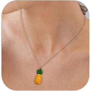 image:imageBriLove Fashion Funny Pineapple Fruit Pendant Necklace for WomenEnamel Trendy Choker Jewelry Gift Christmas Birthday Daily WearYellow GoldTone
