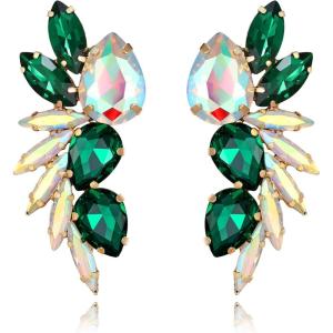 image:imageBriLove Gorgeous Stunning Rhinestone Teardrop Marqusie Leaf Dangle Drop Earrings for Women Bride Wedding Party PromEmerald Color GoldTone