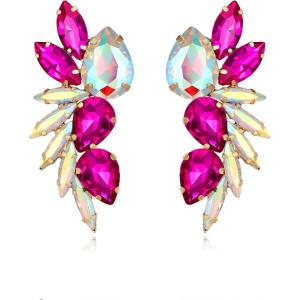 image:imageBriLove Gorgeous Stunning Rhinestone Teardrop Marqusie Leaf Dangle Drop Earrings for Women Bride Wedding Party PromHot Pink GoldTone