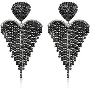 image:imageBriLove Tassel Heart Earrings Dangling Prom Jewelry for WomenFashion Long Chandelier Sparkle Crystal Rhinestone Dangle Drop Earring Wedding PartyBlack BlackTone