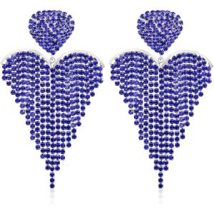 image:imageBriLove Tassel Heart Earrings Dangling Prom Jewelry for WomenFashion Long Chandelier Sparkle Crystal Rhinestone Dangle Drop Earring Wedding PartyBlue SilverTone