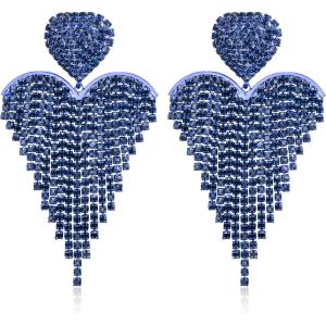 image:imageBriLove Tassel Heart Earrings Dangling Prom Jewelry for WomenFashion Long Chandelier Sparkle Crystal Rhinestone Dangle Drop Earring Wedding PartyBlue BlueTone
