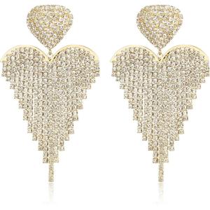 image:imageBriLove Tassel Heart Earrings Dangling Prom Jewelry for WomenFashion Long Chandelier Sparkle Crystal Rhinestone Dangle Drop Earring Wedding PartyClear GoldTone
