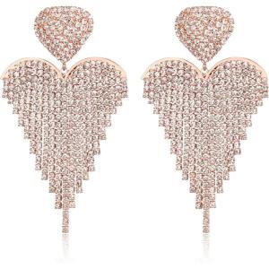 image:imageBriLove Tassel Heart Earrings Dangling Prom Jewelry for WomenFashion Long Chandelier Sparkle Crystal Rhinestone Dangle Drop Earring Wedding PartyClear RoseGoldTone
