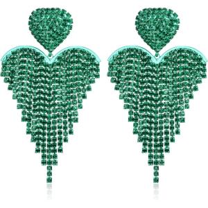 image:imageBriLove Tassel Heart Earrings Dangling Prom Jewelry for WomenFashion Long Chandelier Sparkle Crystal Rhinestone Dangle Drop Earring Wedding PartyEmerald Color GreenTone