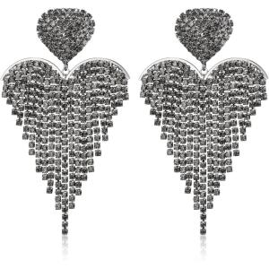 image:imageBriLove Tassel Heart Earrings Dangling Prom Jewelry for WomenFashion Long Chandelier Sparkle Crystal Rhinestone Dangle Drop Earring Wedding PartyGrey BlackTone