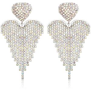 image:imageBriLove Tassel Heart Earrings Dangling Prom Jewelry for WomenFashion Long Chandelier Sparkle Crystal Rhinestone Dangle Drop Earring Wedding PartyIridescent AB SilverTone