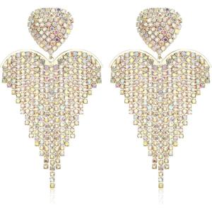 image:imageBriLove Tassel Heart Earrings Dangling Prom Jewelry for WomenFashion Long Chandelier Sparkle Crystal Rhinestone Dangle Drop Earring Wedding PartyIridescent AB GoldTone