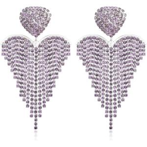 image:imageBriLove Tassel Heart Earrings Dangling Prom Jewelry for WomenFashion Long Chandelier Sparkle Crystal Rhinestone Dangle Drop Earring Wedding PartyLight Purple SilverTone