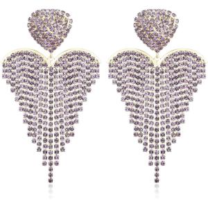 image:imageBriLove Tassel Heart Earrings Dangling Prom Jewelry for WomenFashion Long Chandelier Sparkle Crystal Rhinestone Dangle Drop Earring Wedding PartyLight Purple GoldTone