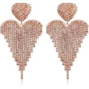 image:imageBriLove Tassel Heart Earrings Dangling Prom Jewelry for WomenFashion Long Chandelier Sparkle Crystal Rhinestone Dangle Drop Earring Wedding PartyPeach RoseGoldTone