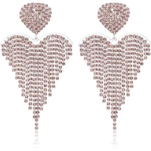 image:imageBriLove Tassel Heart Earrings Dangling Prom Jewelry for WomenFashion Long Chandelier Sparkle Crystal Rhinestone Dangle Drop Earring Wedding PartyPurple SilverTone