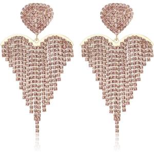image:imageBriLove Tassel Heart Earrings Dangling Prom Jewelry for WomenFashion Long Chandelier Sparkle Crystal Rhinestone Dangle Drop Earring Wedding PartyPurple GoldTone