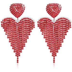 image:imageBriLove Tassel Heart Earrings Dangling Prom Jewelry for WomenFashion Long Chandelier Sparkle Crystal Rhinestone Dangle Drop Earring Wedding PartyRuby Color SilverTone