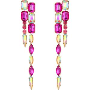 image:imageBriLove Womens Stunning Crystal Rhinestone Marquise Rectangle Emerald Cut Geometric Long Chandelier Drop Statement Earrings for Women Party Prom Jewelry AccessoriesHot Pink GoldTone