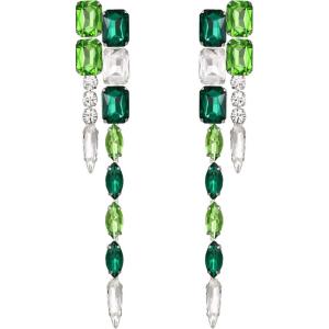 image:imageBriLove Womens Stunning Crystal Rhinestone Marquise Rectangle Emerald Cut Geometric Long Chandelier Drop Statement Earrings for Women Party Prom Jewelry AccessoriesEmerald Color SilverTone