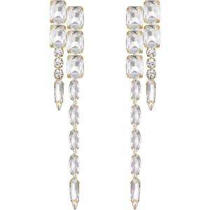 image:imageBriLove Womens Stunning Crystal Rhinestone Marquise Rectangle Emerald Cut Geometric Long Chandelier Drop Statement Earrings for Women Party Prom Jewelry AccessoriesClear GoldTone
