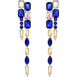 image:imageBriLove Womens Stunning Crystal Rhinestone Marquise Rectangle Emerald Cut Geometric Long Chandelier Drop Statement Earrings for Women Party Prom Jewelry AccessoriesBlue GoldTone