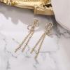 image:imageBriLove Fashion Long Sparkling Tassel Dangle Drop Earring Butterfly Knot Chandelier Dangling Earrings for Women Wedding Party Prom Iridescent AB GoldTone