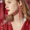 image:imageBriLove Fashion Stunning 2 Layer Tassel Rhinestone Marquise Earrings Dangling for Women Wedding Party PromRuby Color GoldTone