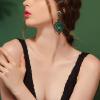 image:imageBriLove Gorgeous Shiny Rhinestones Big Teardrop Cluster Leaf Shape Dangle Earrings for Women Wedding Party Prom Jewelry AccessoryEmerald Color BlackTone