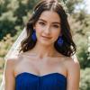 image:imageBriLove Gorgeous Shiny Rhinestones Big Teardrop Cluster Leaf Shape Dangle Earrings for Women Wedding Party Prom Jewelry AccessoryRoyal Blue BlackTone