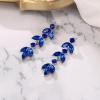 image:imageBriLove Gorgeous Sparkly Rhinestone 3 Layered Marquise Leaf Cluster Dangle Earrings for WomenBlue SilverTone