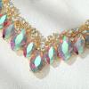 image:imageBriLove Statement Wedding Jewelery Set Shiny Gorgeous Crystal Marquise Cluster Necklace Earrings for Womens Bridal Party Prom AccessoriesIridescent AB GoldTone