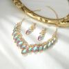 image:imageBriLove Statement Wedding Jewelery Set Shiny Gorgeous Crystal Marquise Cluster Necklace Earrings for Womens Bridal Party Prom AccessoriesIridescent AB GoldTone