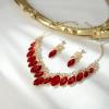image:imageBriLove Statement Wedding Jewelery Set Shiny Gorgeous Crystal Marquise Cluster Necklace Earrings for Womens Bridal Party Prom AccessoriesRuby Color GoldTone