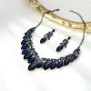 image:imageBriLove Statement Wedding Jewelery Set Shiny Gorgeous Crystal Marquise Cluster Necklace Earrings for Womens Bridal Party Prom AccessoriesSapphire Color BlackTone