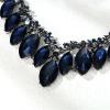 image:imageBriLove Statement Wedding Jewelery Set Shiny Gorgeous Crystal Marquise Cluster Necklace Earrings for Womens Bridal Party Prom AccessoriesSapphire Color BlackTone