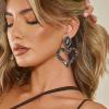 image:imageBriLove Stunning Gorgeous Large Heart Marquise Rhinestone Crystal Dangle Earrings for Women Brides Love Stud Grey BlackTone