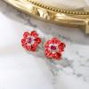 image:imageBriLove Stunning Gorgeous Rhinestone Emerald Cut Enamel Flower Leaf Stud Earrings for Women Red GoldTone