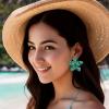 image:imageBriLove Stunning Gorgeous Rhinestone Marquise Simulated Pearl Floral StarShaped Stud Earrings for Women Summer Refreshing Seaside Idyllic HolidayEmerald Color GoldToned