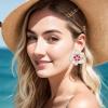 image:imageBriLove Stunning Shiny Rhinestone Layered Flower Leaf Enamel Stud Earrings for Women Summer Jewelry AccessoriesClear
