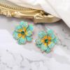 image:imageBriLove Stunning Shiny Rhinestone Layered Flower Leaf Enamel Stud Earrings for Women Summer Jewelry AccessoriesGreen