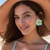 image:imageBriLove Stunning Shiny Rhinestone Layered Flower Leaf Enamel Stud Earrings for Women Summer Jewelry AccessoriesGreen