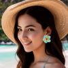image:imageBriLove Stunning Shiny Rhinestone Layered Flower Leaf Enamel Stud Earrings for Women Summer Jewelry AccessoriesGreen